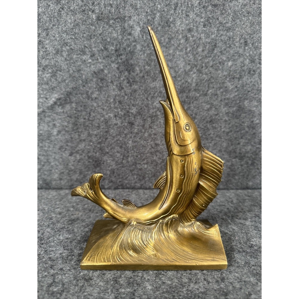 Vintage Pic Brass Marlin Sailfish Bookend Philadelphia Manufacturing Co MCM